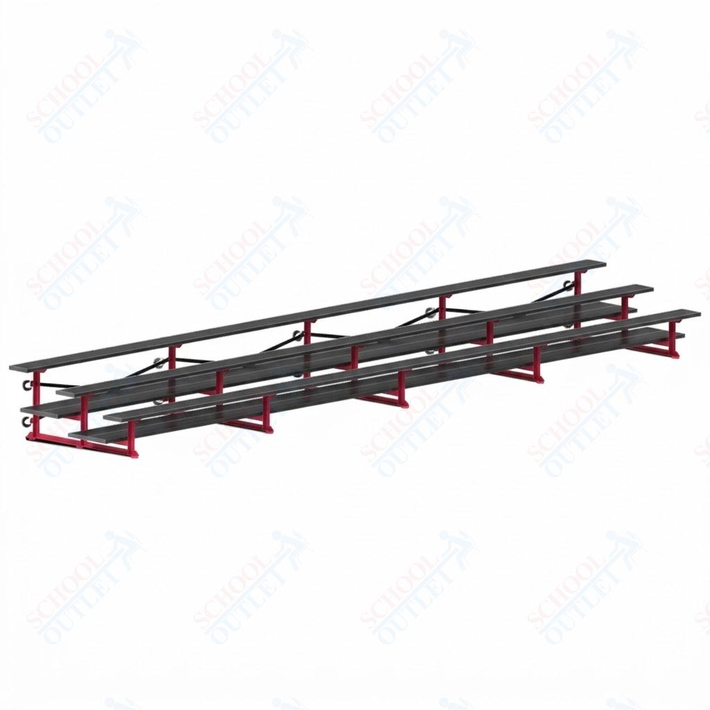 Jaypro Sports Bleacher  - 3 Row - Tip & Roll, Double Foot Plank, Powder Coated - 27' L (BLDP-327TRGPC)