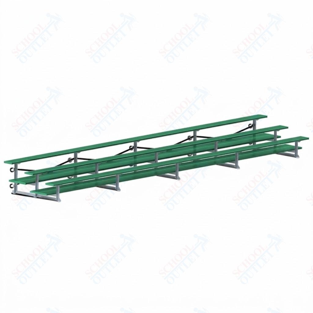 Jaypro Sports Bleacher  - 3 Row - Tip & Roll, Double Foot Plank, Powder Coated - 27' L (BLDP-327TRGPC)