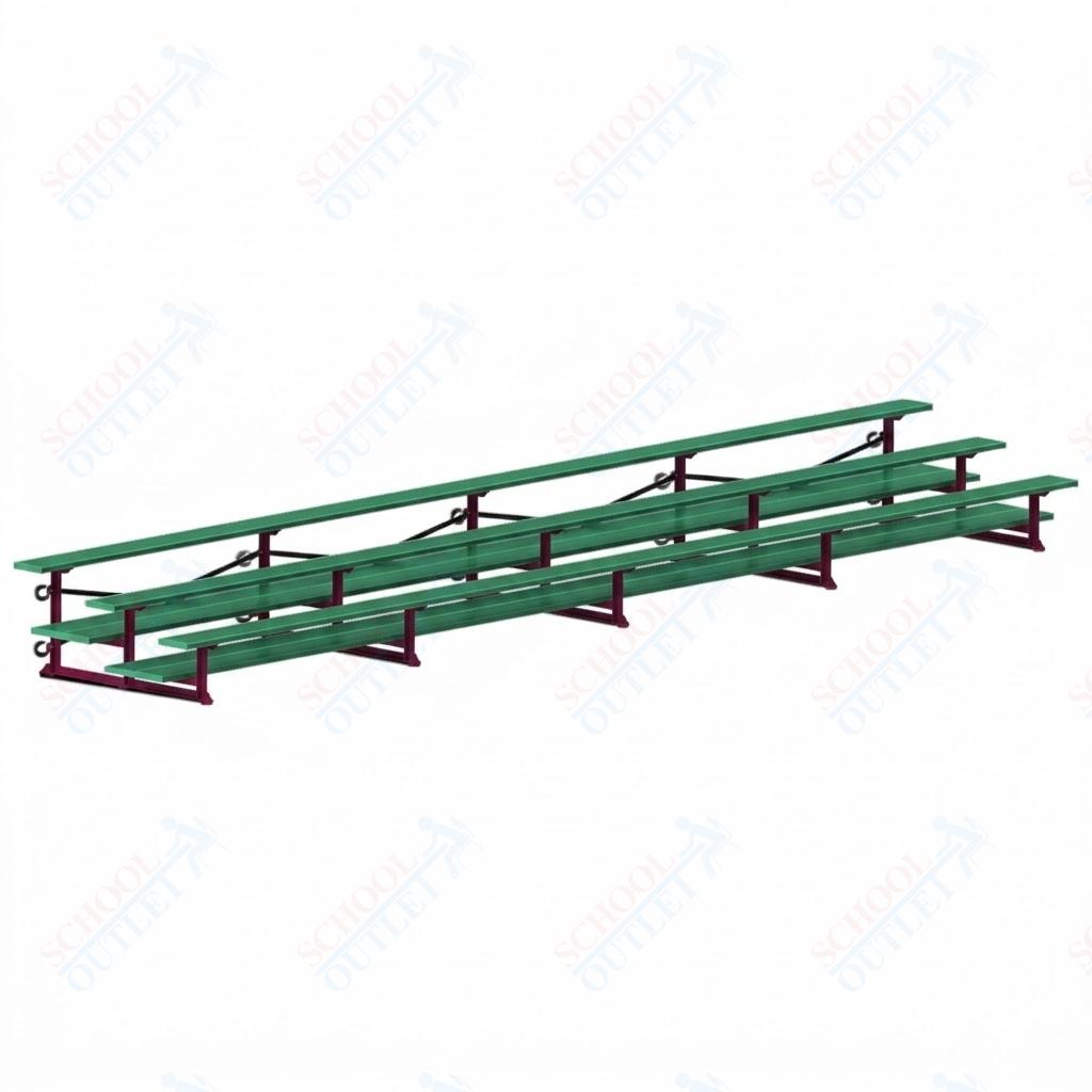 Jaypro Sports Bleacher  - 3 Row - Tip & Roll, Double Foot Plank, Powder Coated - 27' L (BLDP-327TRGPC)
