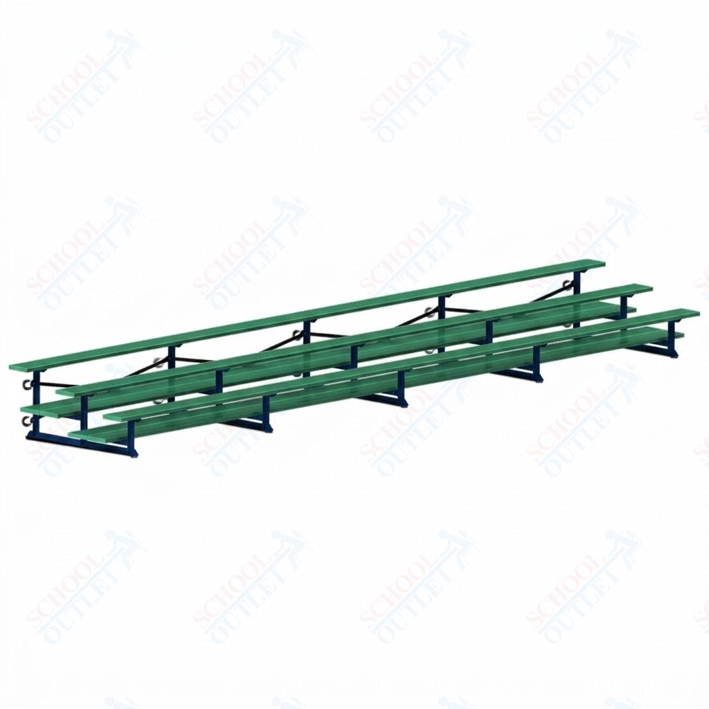 Jaypro Sports Bleacher  - 3 Row - Tip & Roll, Double Foot Plank, Powder Coated - 27' L (BLDP-327TRGPC)
