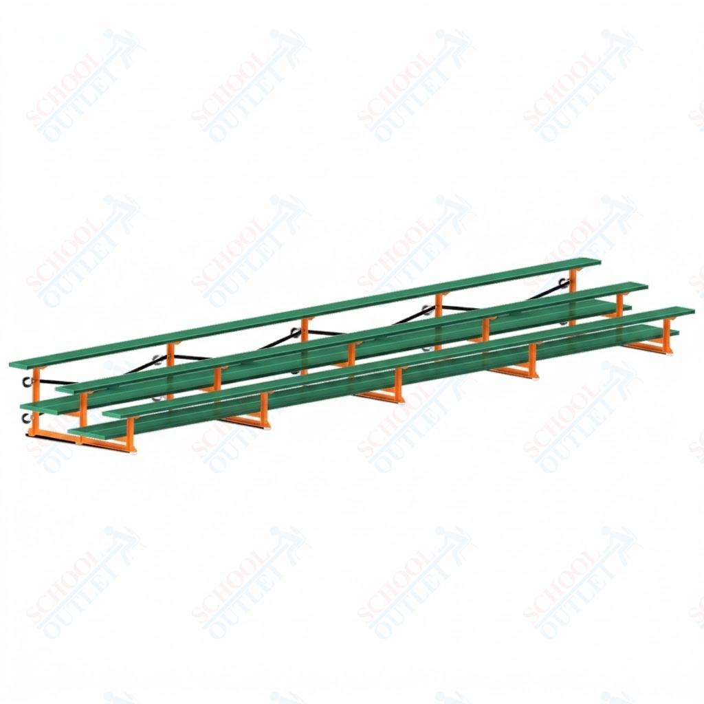 Jaypro Sports Bleacher  - 3 Row - Tip & Roll, Double Foot Plank, Powder Coated - 27' L (BLDP-327TRGPC)