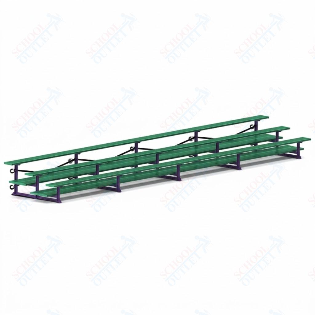 Jaypro Sports Bleacher  - 3 Row - Tip & Roll, Double Foot Plank, Powder Coated - 27' L (BLDP-327TRGPC)