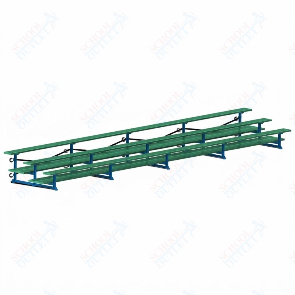 Jaypro Sports Bleacher  - 3 Row - Tip & Roll, Double Foot Plank, Powder Coated - 27' L (BLDP-327TRGPC)