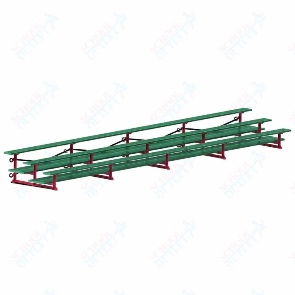 Jaypro Sports Bleacher  - 3 Row - Tip & Roll, Double Foot Plank, Powder Coated - 27' L (BLDP-327TRGPC)