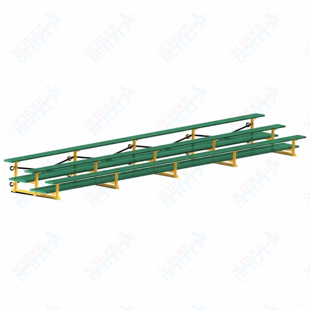 Jaypro Sports Bleacher  - 3 Row - Tip & Roll, Double Foot Plank, Powder Coated - 27' L (BLDP-327TRGPC)
