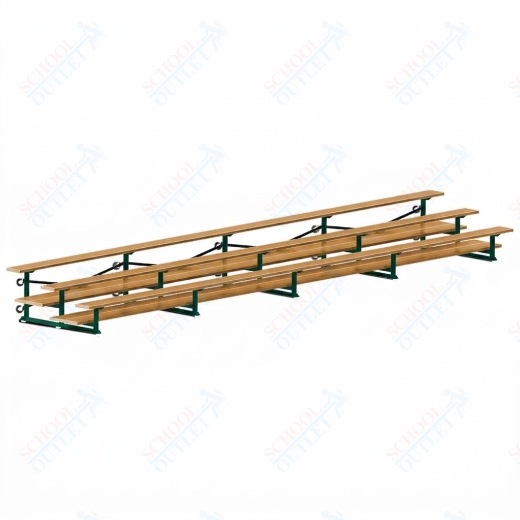 Jaypro Sports Bleacher  - 3 Row - Tip & Roll, Double Foot Plank, Powder Coated - 27' L (BLDP-327TRGPC)