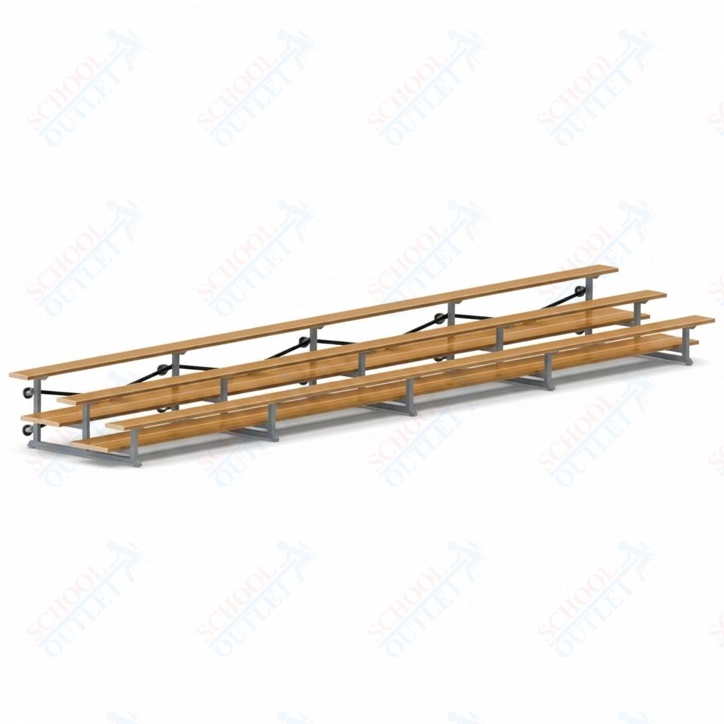 Jaypro Sports Bleacher  - 3 Row - Tip & Roll, Double Foot Plank, Powder Coated - 27' L (BLDP-327TRGPC)