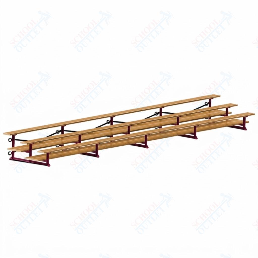 Jaypro Sports Bleacher  - 3 Row - Tip & Roll, Double Foot Plank, Powder Coated - 27' L (BLDP-327TRGPC)
