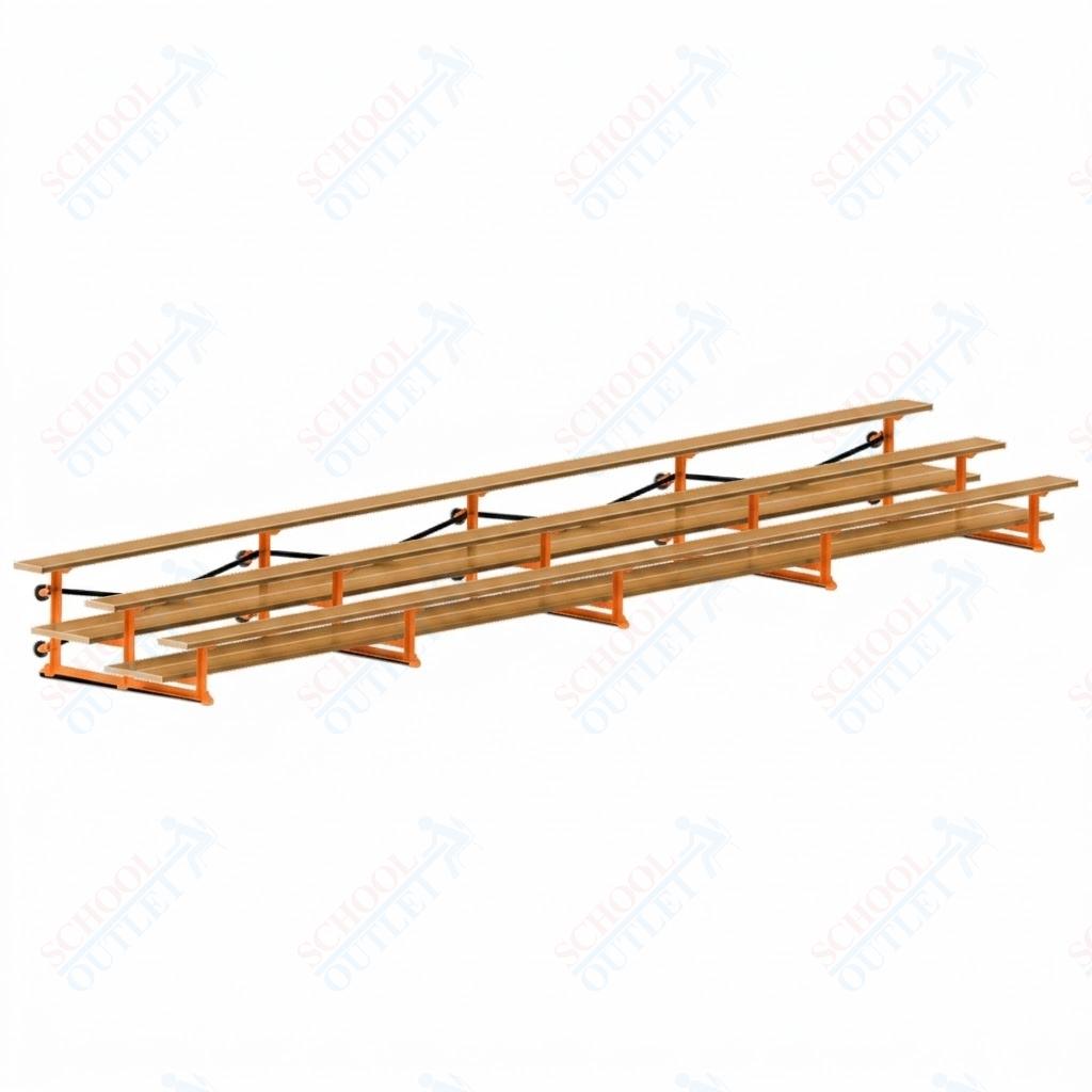 Jaypro Sports Bleacher  - 3 Row - Tip & Roll, Double Foot Plank, Powder Coated - 27' L (BLDP-327TRGPC)