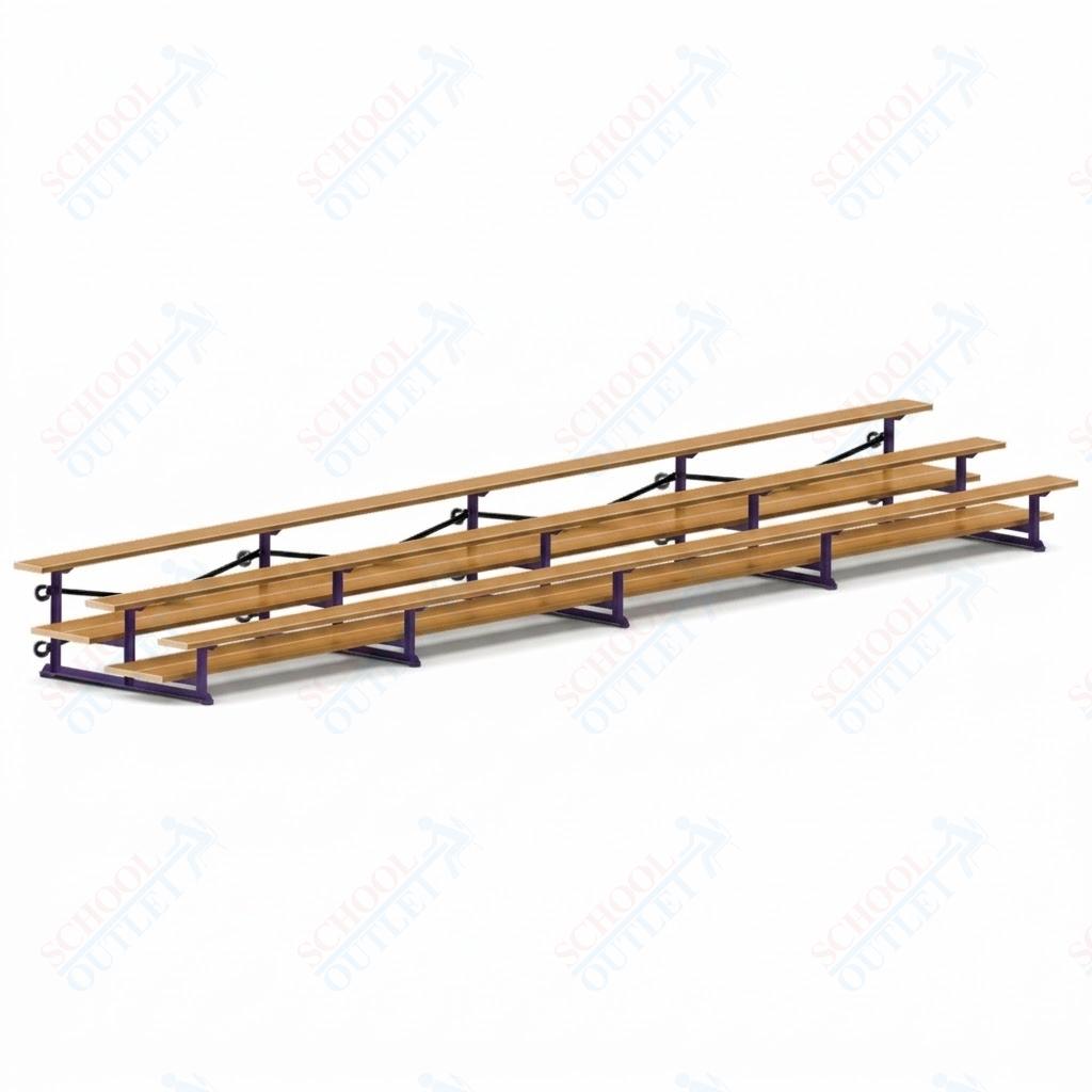Jaypro Sports Bleacher  - 3 Row - Tip & Roll, Double Foot Plank, Powder Coated - 27' L (BLDP-327TRGPC)
