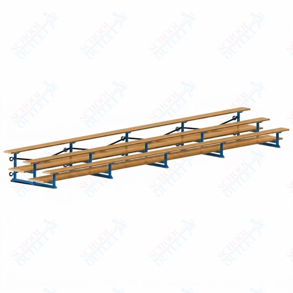Jaypro Sports Bleacher  - 3 Row - Tip & Roll, Double Foot Plank, Powder Coated - 27' L (BLDP-327TRGPC)