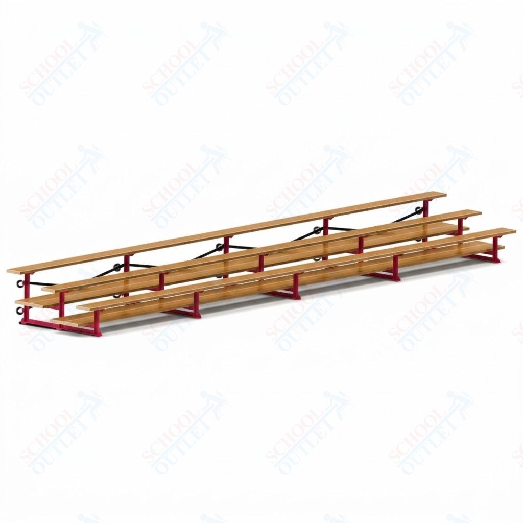 Jaypro Sports Bleacher  - 3 Row - Tip & Roll, Double Foot Plank, Powder Coated - 27' L (BLDP-327TRGPC)