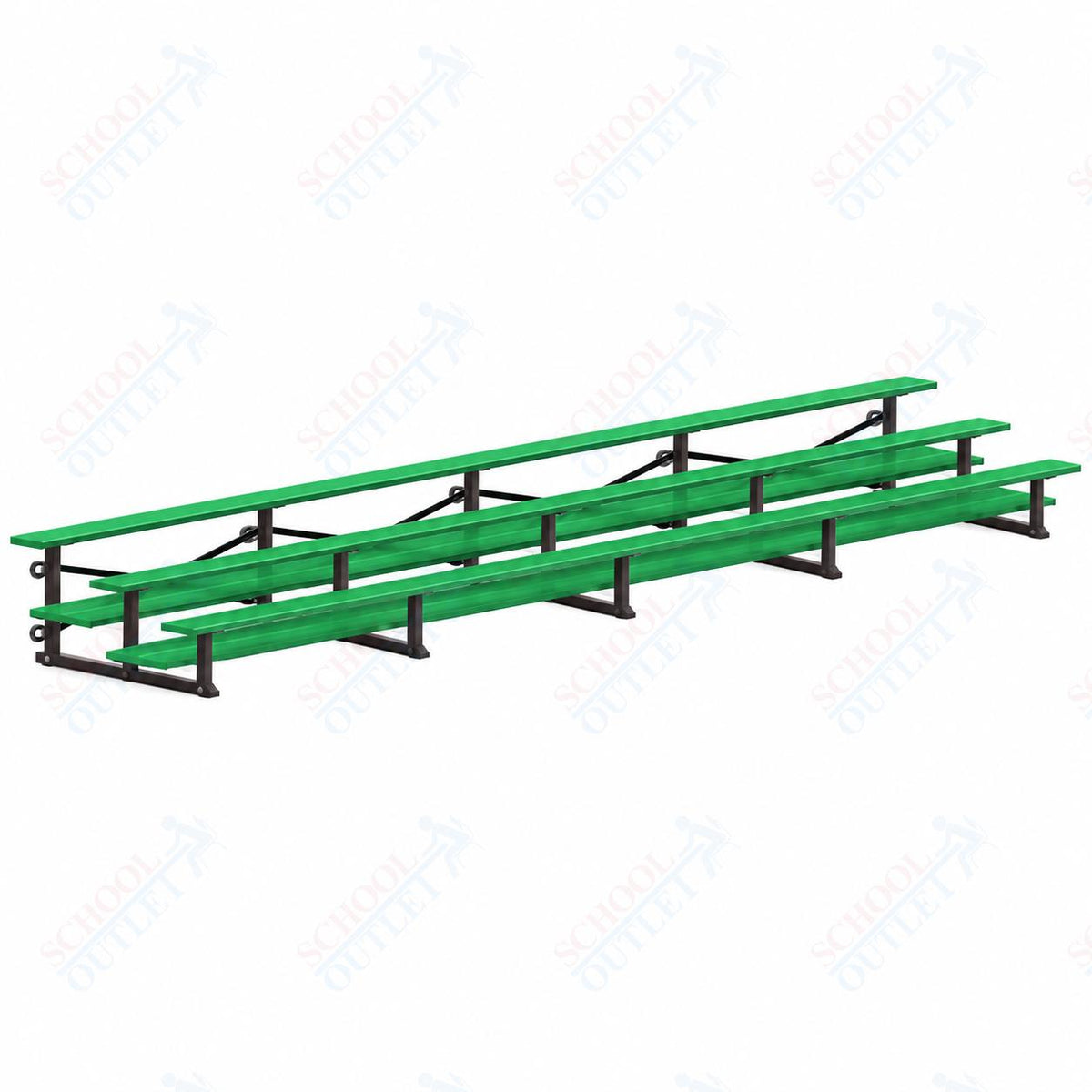 Jaypro Sports Bleacher  - 3 Row - Tip & Roll, Double Foot Plank, Powder Coated - 27' L (BLDP-327TRGPC)