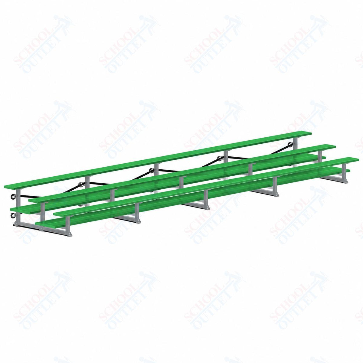 Jaypro Sports Bleacher  - 3 Row - Tip & Roll, Double Foot Plank, Powder Coated - 27' L (BLDP-327TRGPC)