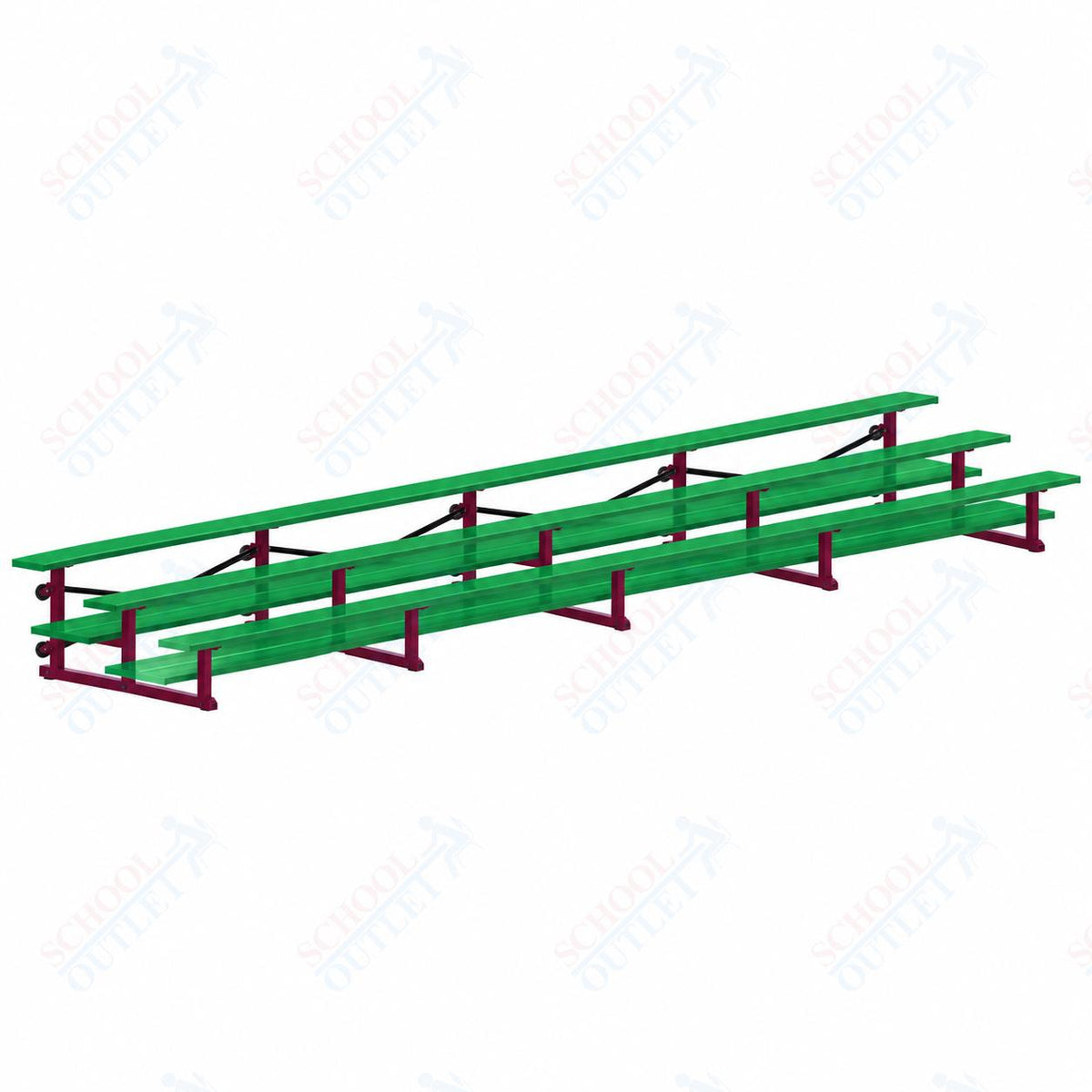Jaypro Sports Bleacher  - 3 Row - Tip & Roll, Double Foot Plank, Powder Coated - 27' L (BLDP-327TRGPC)