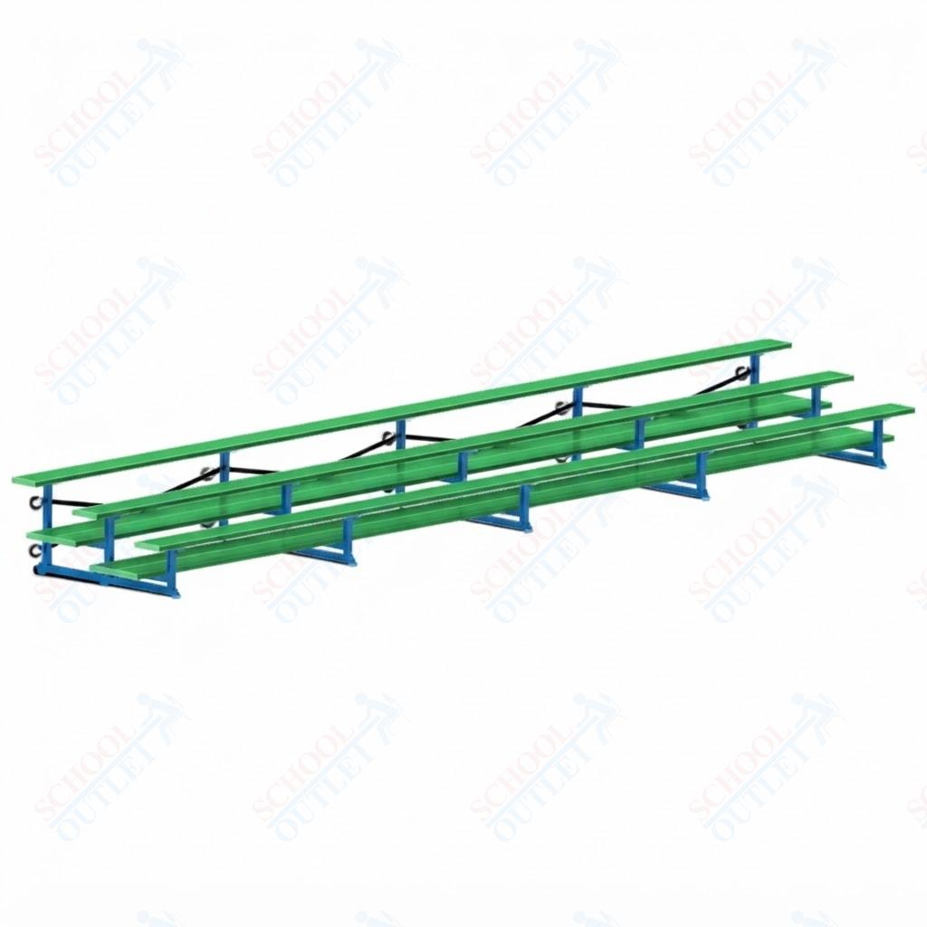 Jaypro Sports Bleacher  - 3 Row - Tip & Roll, Double Foot Plank, Powder Coated - 27' L (BLDP-327TRGPC)