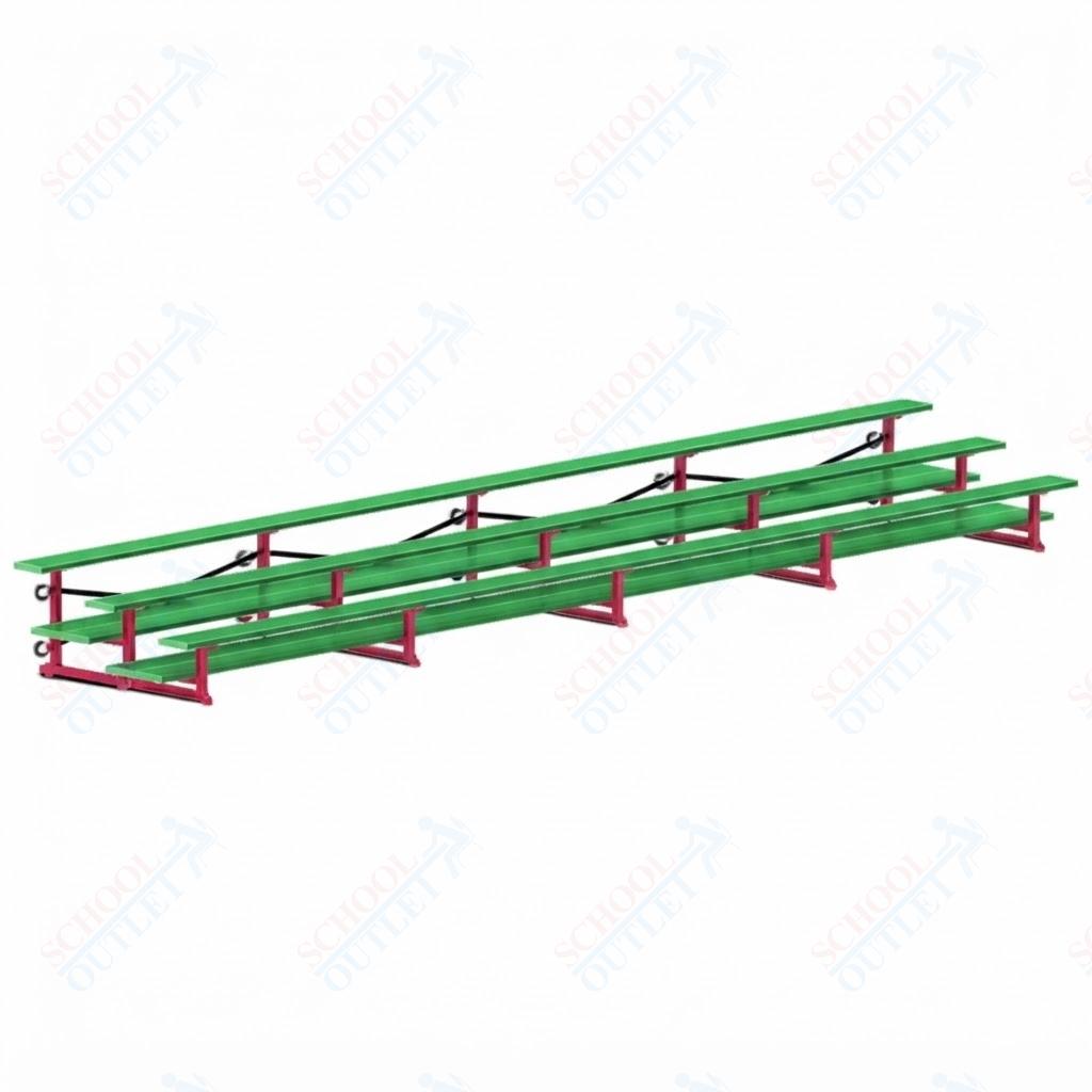 Jaypro Sports Bleacher  - 3 Row - Tip & Roll, Double Foot Plank, Powder Coated - 27' L (BLDP-327TRGPC)
