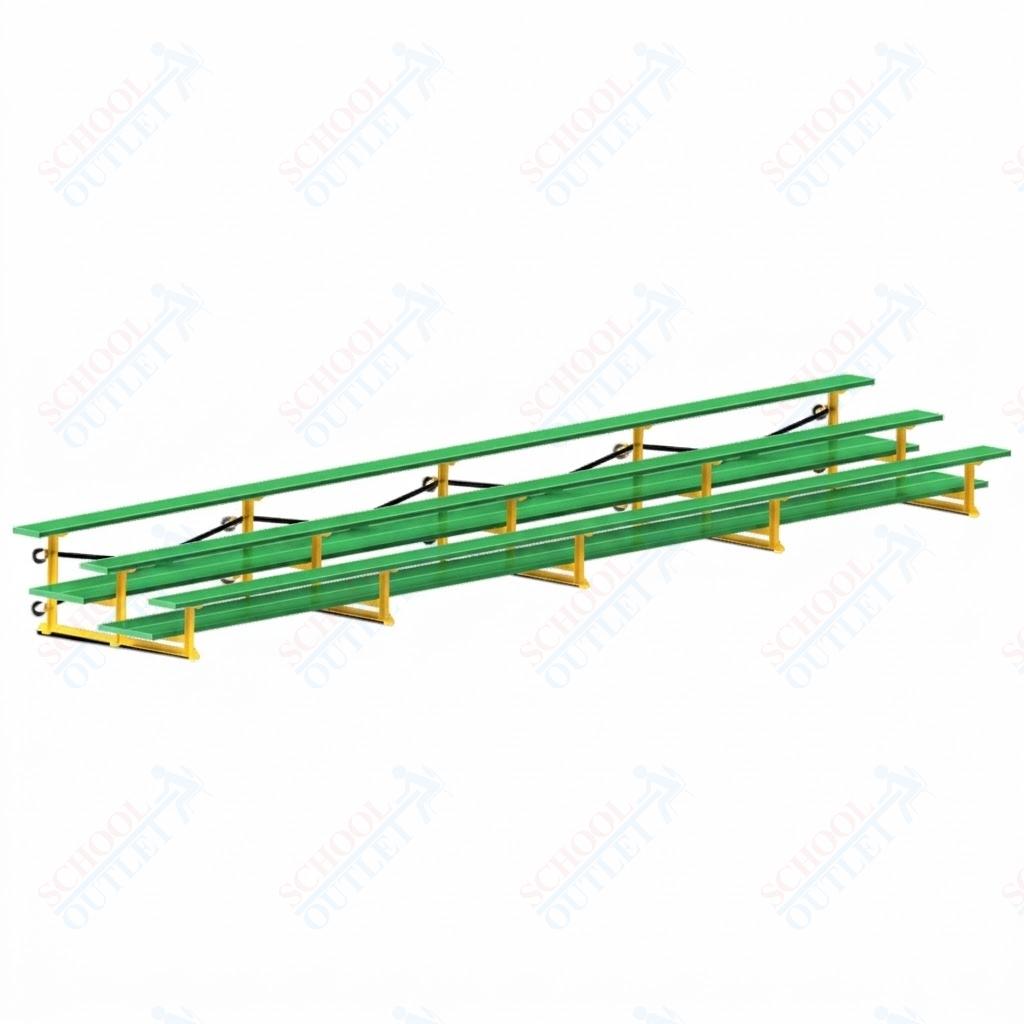 Jaypro Sports Bleacher  - 3 Row - Tip & Roll, Double Foot Plank, Powder Coated - 27' L (BLDP-327TRGPC)