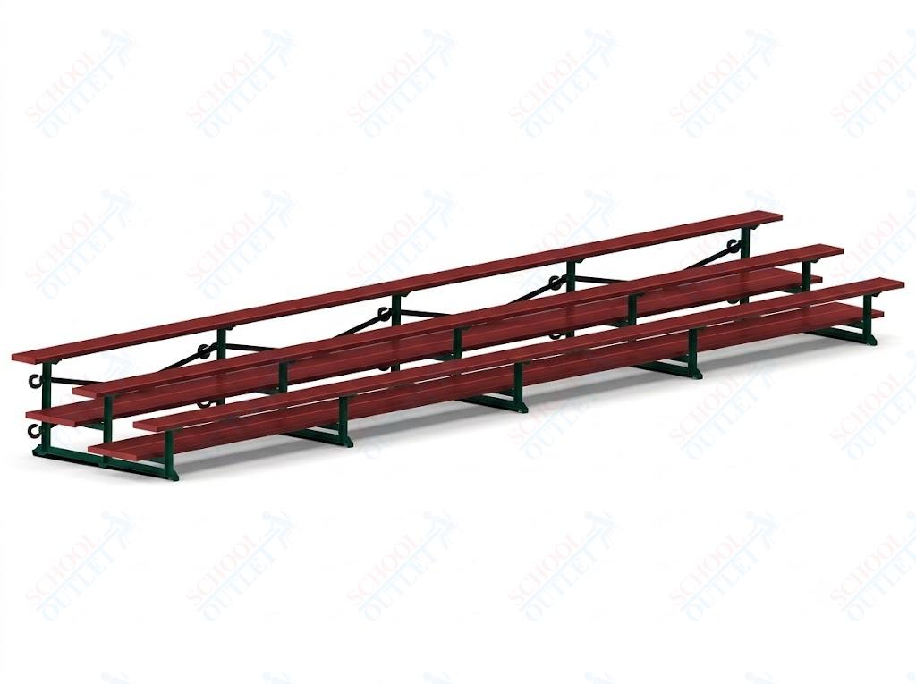 Jaypro Sports Bleacher  - 3 Row - Tip & Roll, Double Foot Plank, Powder Coated - 27' L (BLDP-327TRGPC)