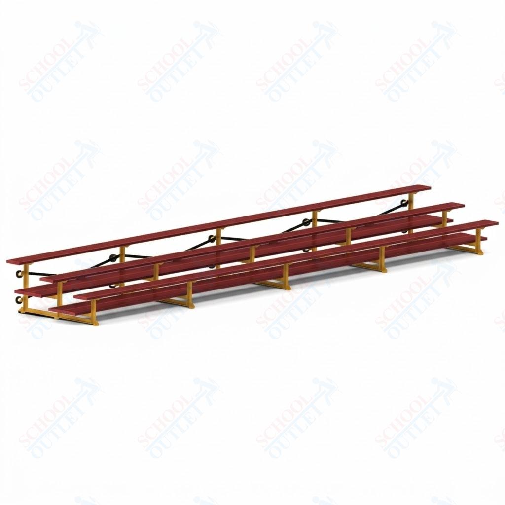 Jaypro Sports Bleacher  - 3 Row - Tip & Roll, Double Foot Plank, Powder Coated - 27' L (BLDP-327TRGPC)