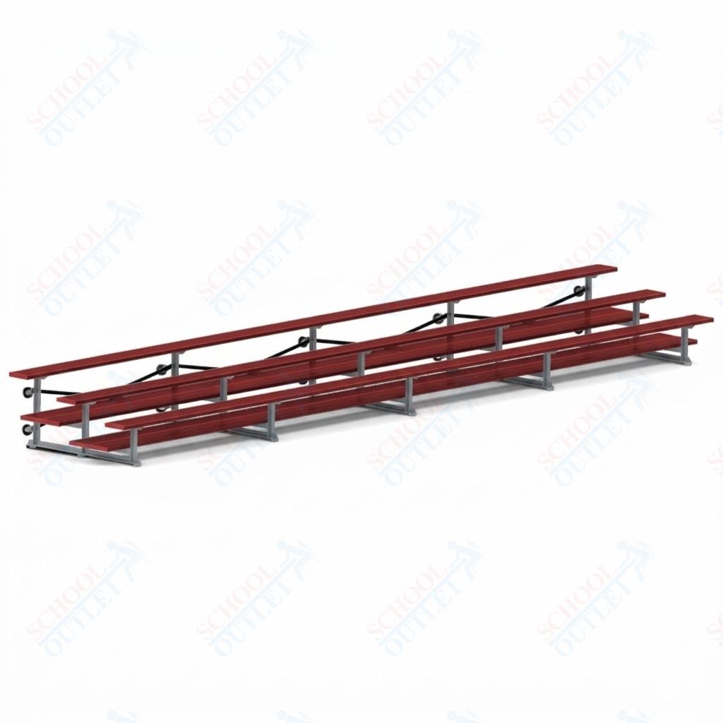 Jaypro Sports Bleacher  - 3 Row - Tip & Roll, Double Foot Plank, Powder Coated - 27' L (BLDP-327TRGPC)