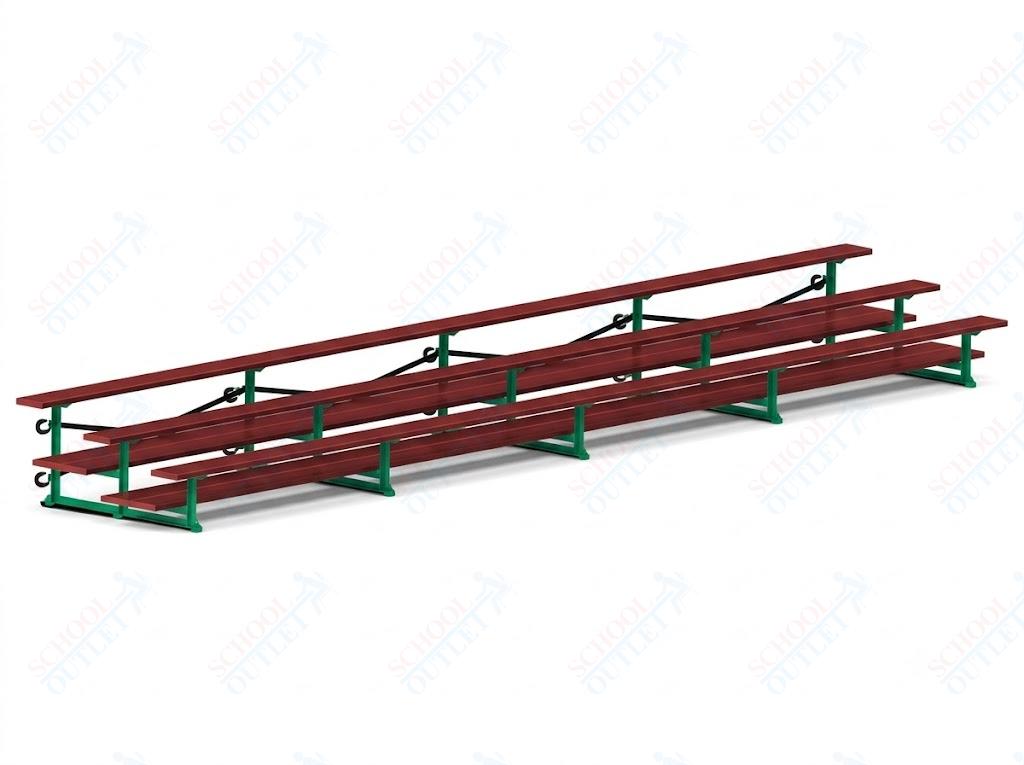Jaypro Sports Bleacher  - 3 Row - Tip & Roll, Double Foot Plank, Powder Coated - 27' L (BLDP-327TRGPC)