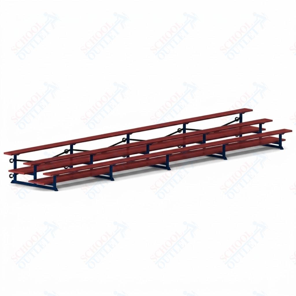 Jaypro Sports Bleacher  - 3 Row - Tip & Roll, Double Foot Plank, Powder Coated - 27' L (BLDP-327TRGPC)