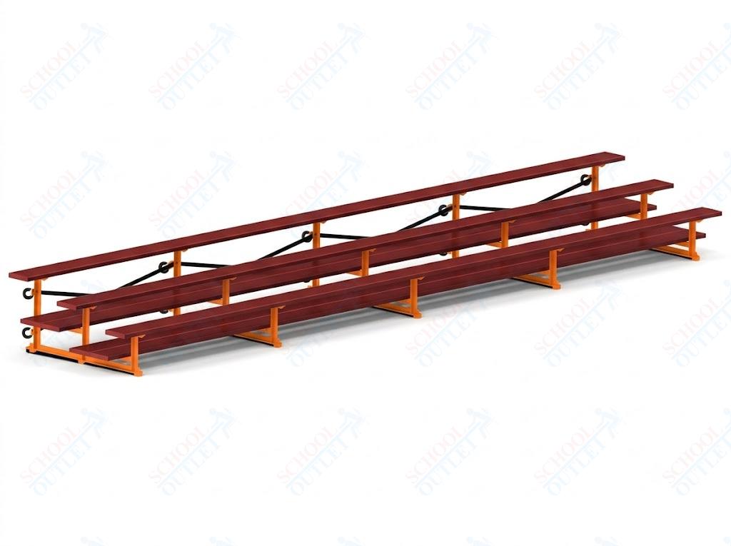 Jaypro Sports Bleacher  - 3 Row - Tip & Roll, Double Foot Plank, Powder Coated - 27' L (BLDP-327TRGPC)