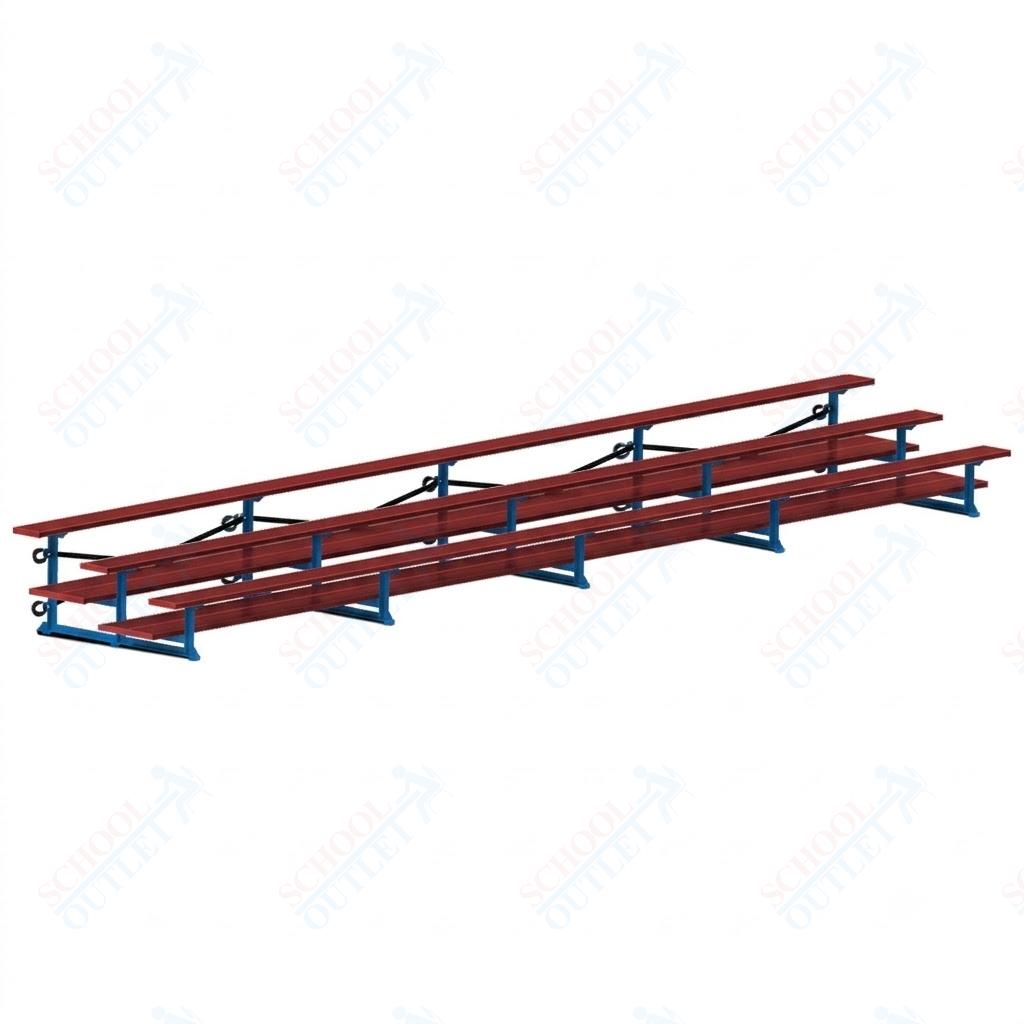 Jaypro Sports Bleacher  - 3 Row - Tip & Roll, Double Foot Plank, Powder Coated - 27' L (BLDP-327TRGPC)