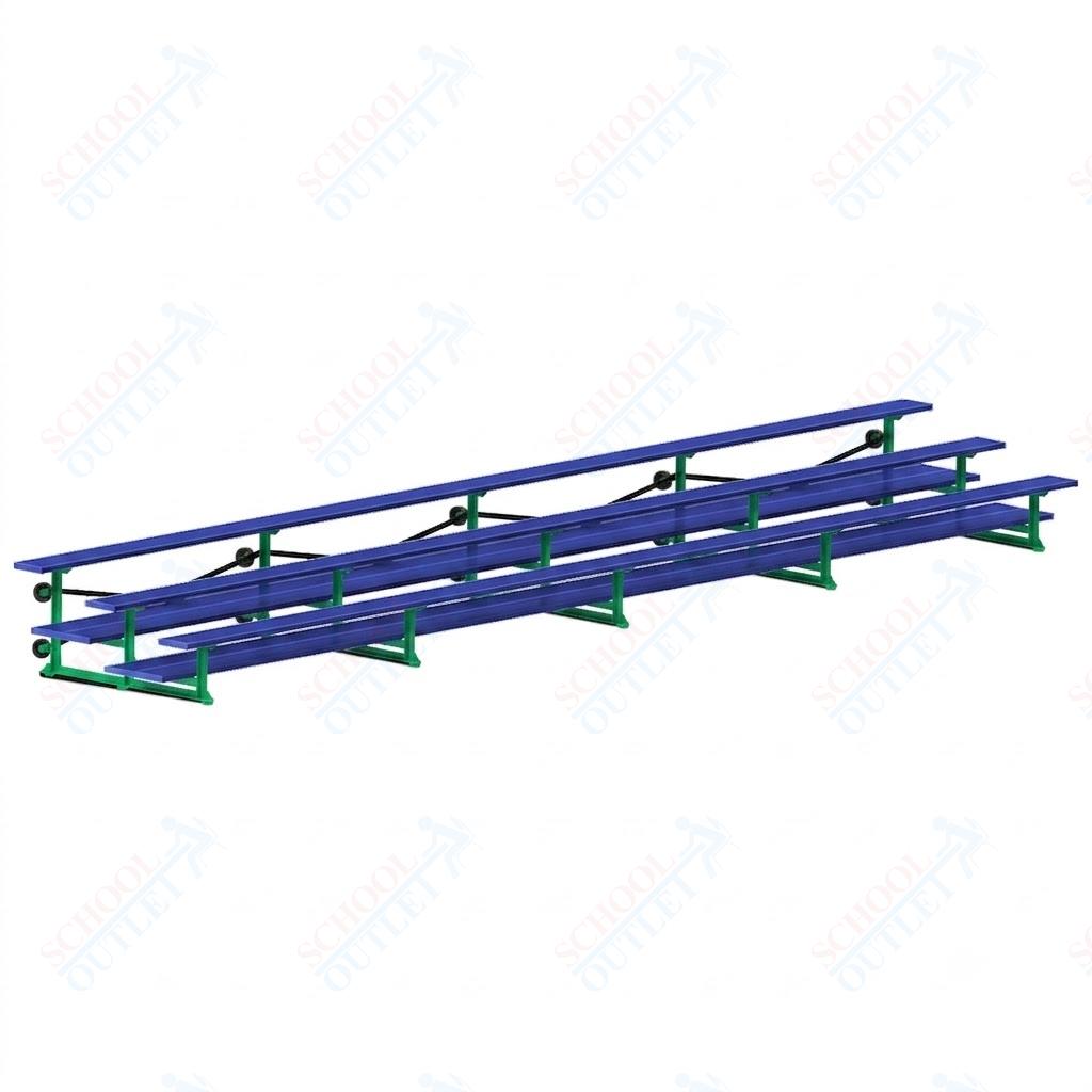 Jaypro Sports Bleacher  - 3 Row - Tip & Roll, Double Foot Plank, Powder Coated - 27' L (BLDP-327TRGPC)