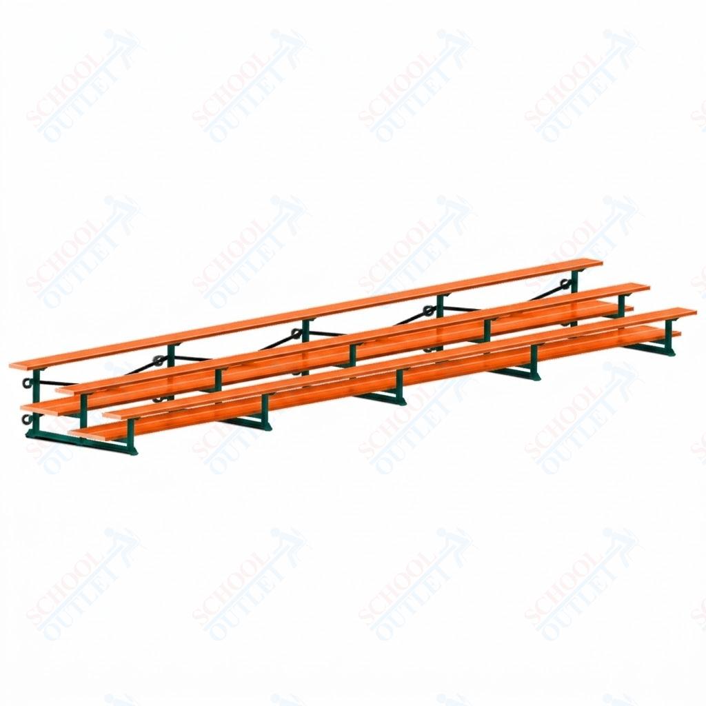 Jaypro Sports Bleacher  - 3 Row - Tip & Roll, Double Foot Plank, Powder Coated - 27' L (BLDP-327TRGPC)