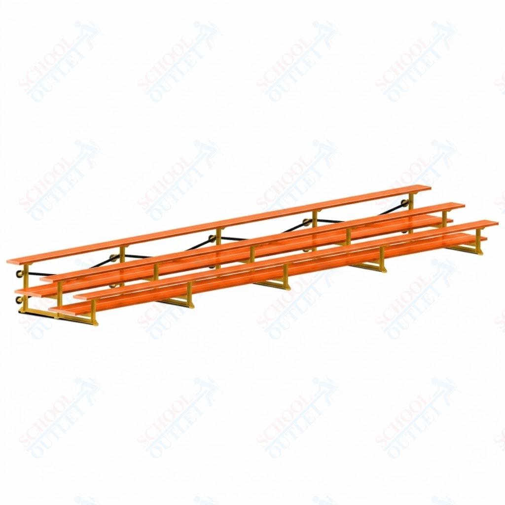 Jaypro Sports Bleacher  - 3 Row - Tip & Roll, Double Foot Plank, Powder Coated - 27' L (BLDP-327TRGPC)