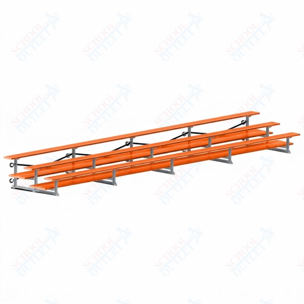 Jaypro Sports Bleacher  - 3 Row - Tip & Roll, Double Foot Plank, Powder Coated - 27' L (BLDP-327TRGPC)