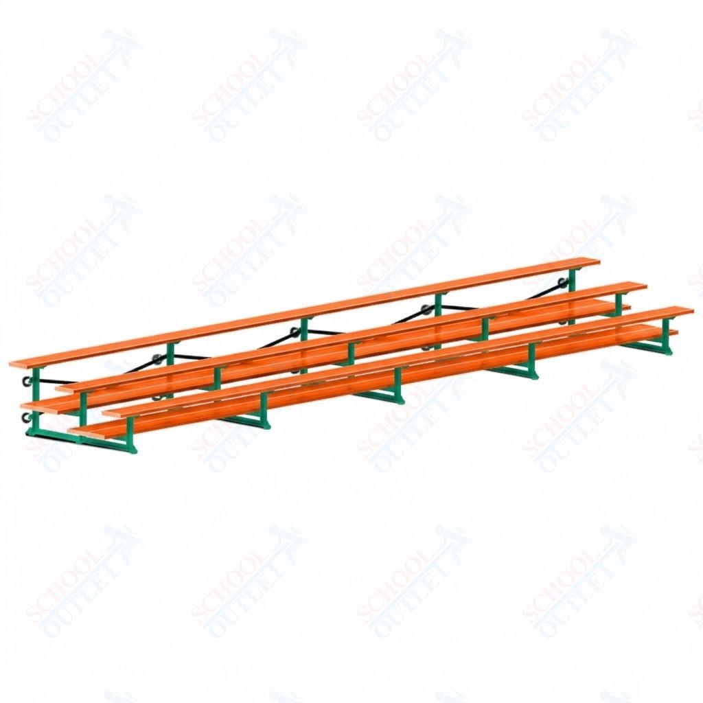 Jaypro Sports Bleacher  - 3 Row - Tip & Roll, Double Foot Plank, Powder Coated - 27' L (BLDP-327TRGPC)