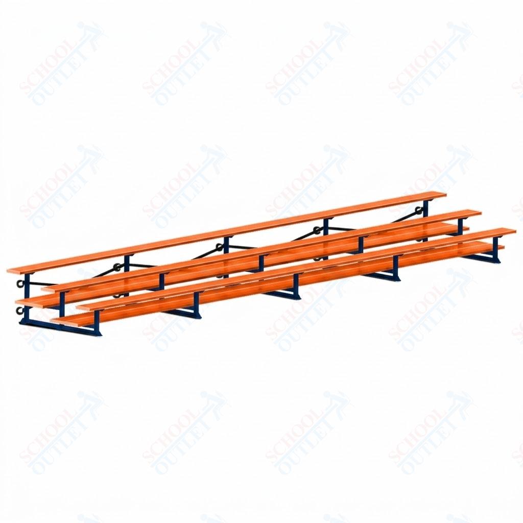 Jaypro Sports Bleacher  - 3 Row - Tip & Roll, Double Foot Plank, Powder Coated - 27' L (BLDP-327TRGPC)