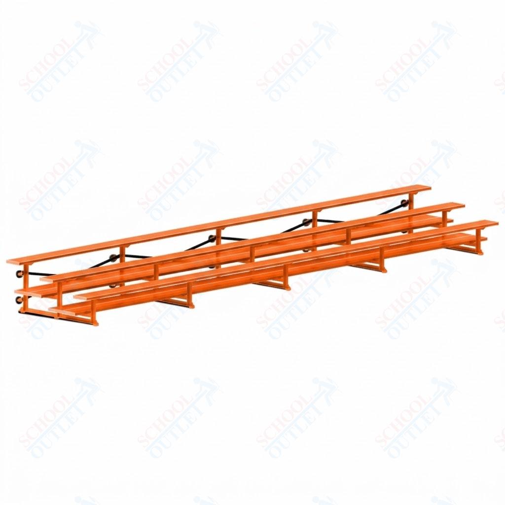 Jaypro Sports Bleacher  - 3 Row - Tip & Roll, Double Foot Plank, Powder Coated - 27' L (BLDP-327TRGPC)