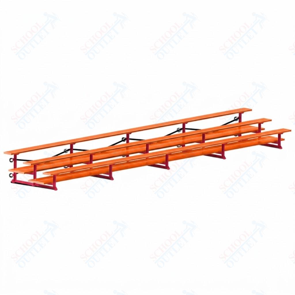 Jaypro Sports Bleacher  - 3 Row - Tip & Roll, Double Foot Plank, Powder Coated - 27' L (BLDP-327TRGPC)