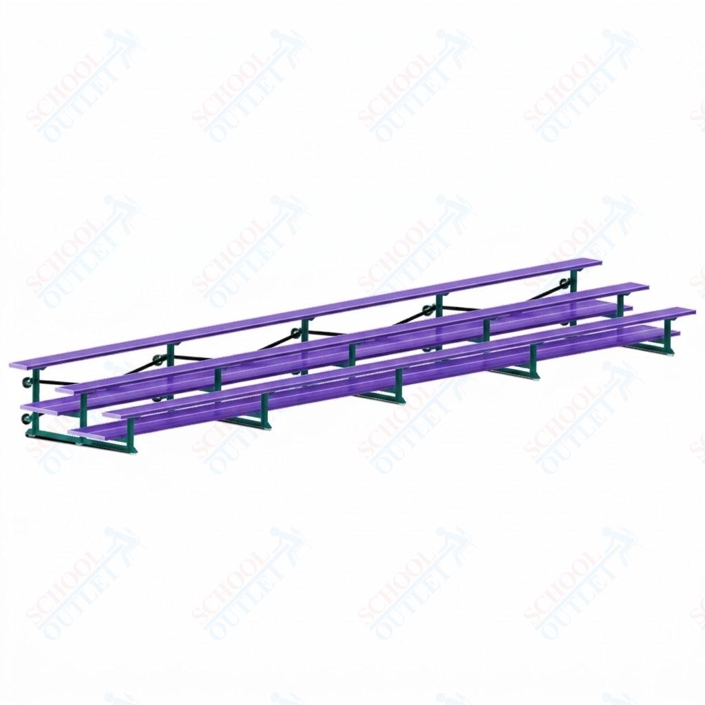 Jaypro Sports Bleacher  - 3 Row - Tip & Roll, Double Foot Plank, Powder Coated - 27' L (BLDP-327TRGPC)