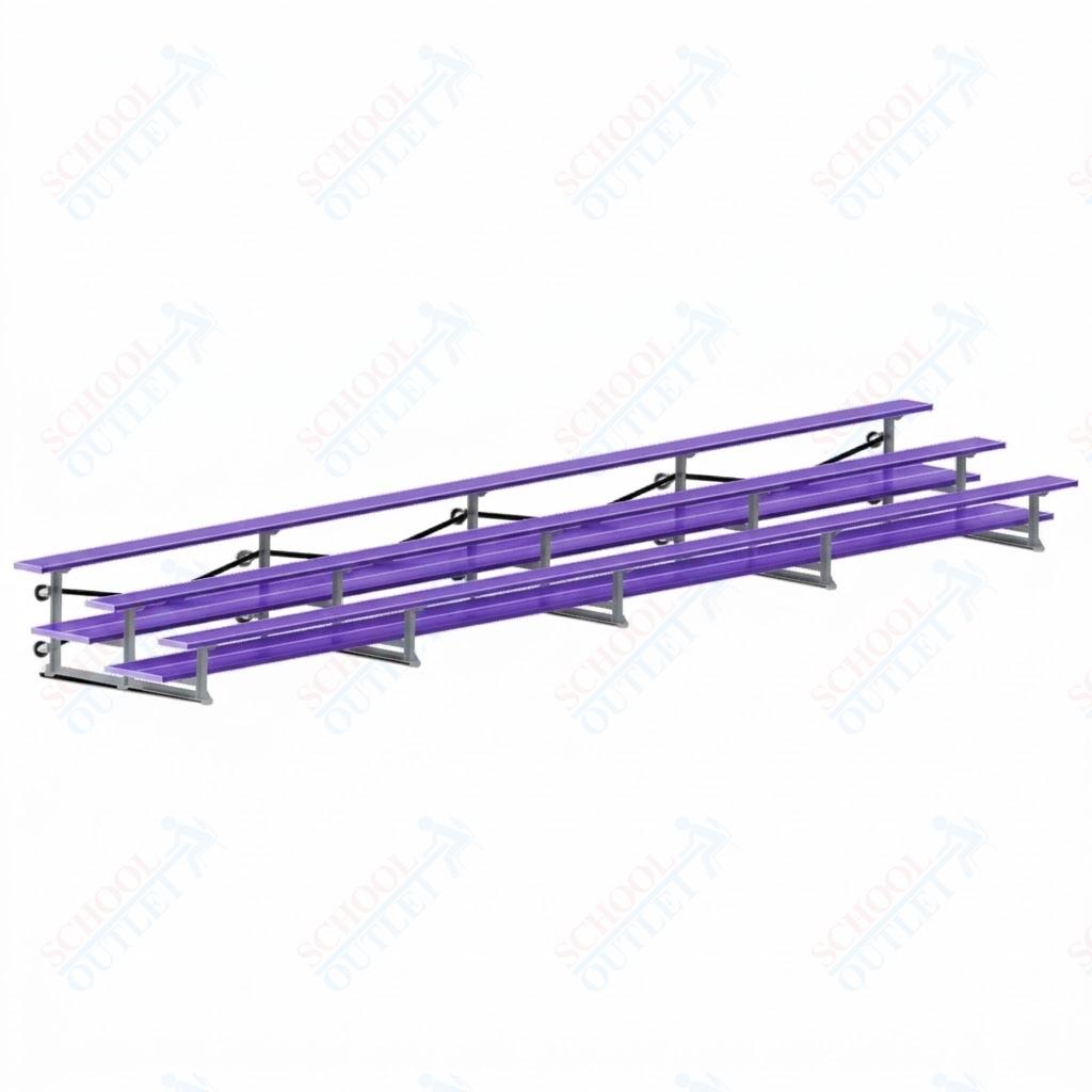 Jaypro Sports Bleacher  - 3 Row - Tip & Roll, Double Foot Plank, Powder Coated - 27' L (BLDP-327TRGPC)