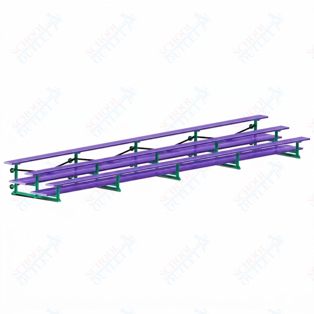 Jaypro Sports Bleacher  - 3 Row - Tip & Roll, Double Foot Plank, Powder Coated - 27' L (BLDP-327TRGPC)