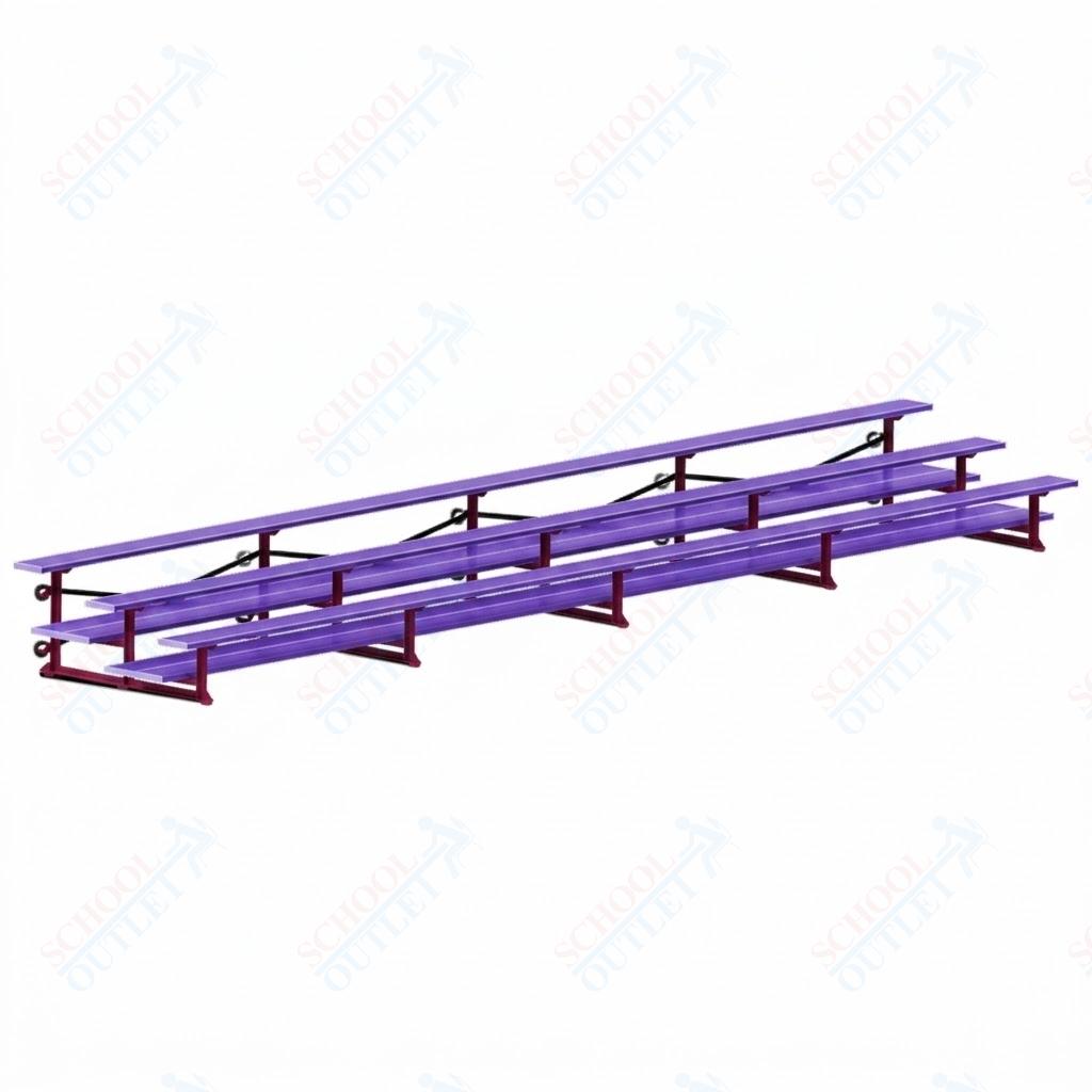 Jaypro Sports Bleacher  - 3 Row - Tip & Roll, Double Foot Plank, Powder Coated - 27' L (BLDP-327TRGPC)