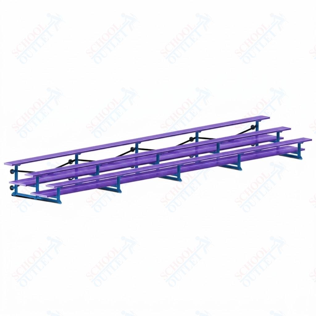 Jaypro Sports Bleacher  - 3 Row - Tip & Roll, Double Foot Plank, Powder Coated - 27' L (BLDP-327TRGPC)