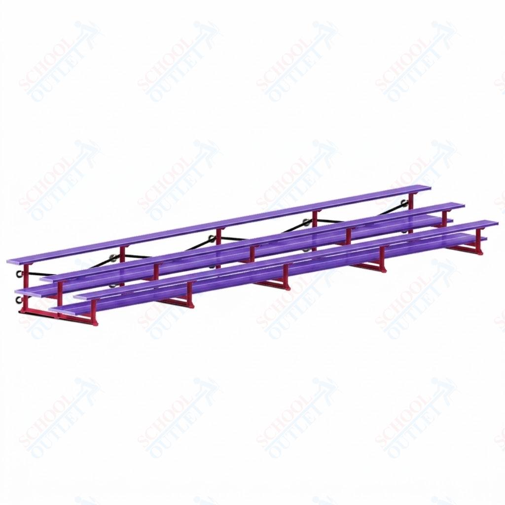 Jaypro Sports Bleacher  - 3 Row - Tip & Roll, Double Foot Plank, Powder Coated - 27' L (BLDP-327TRGPC)