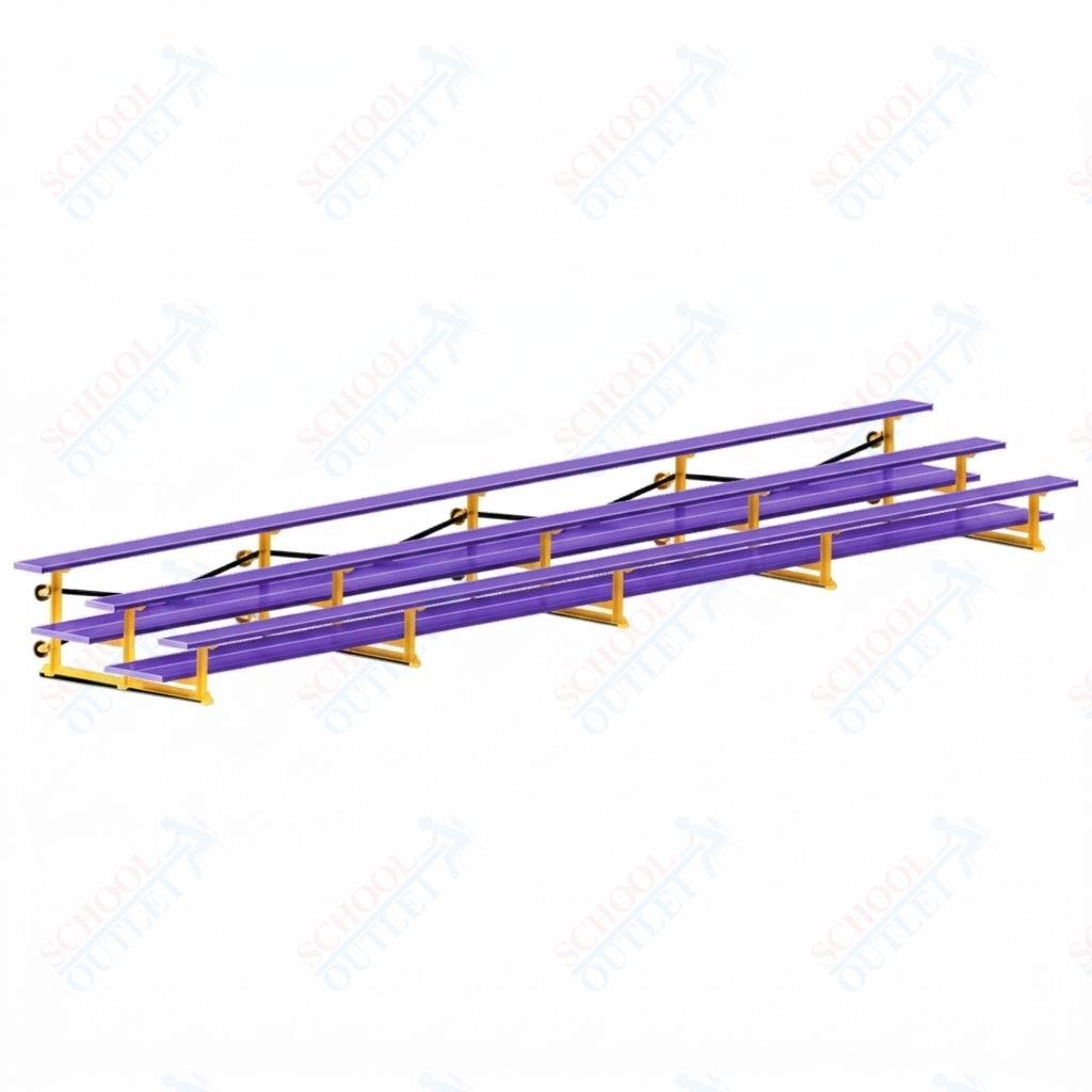 Jaypro Sports Bleacher  - 3 Row - Tip & Roll, Double Foot Plank, Powder Coated - 27' L (BLDP-327TRGPC)