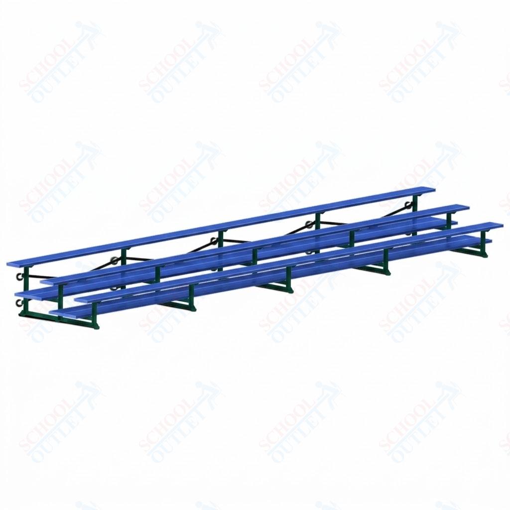Jaypro Sports Bleacher  - 3 Row - Tip & Roll, Double Foot Plank, Powder Coated - 27' L (BLDP-327TRGPC)