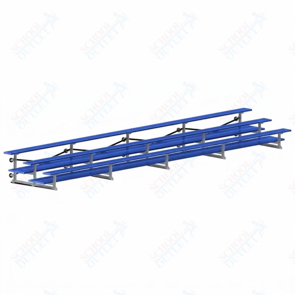 Jaypro Sports Bleacher  - 3 Row - Tip & Roll, Double Foot Plank, Powder Coated - 27' L (BLDP-327TRGPC)