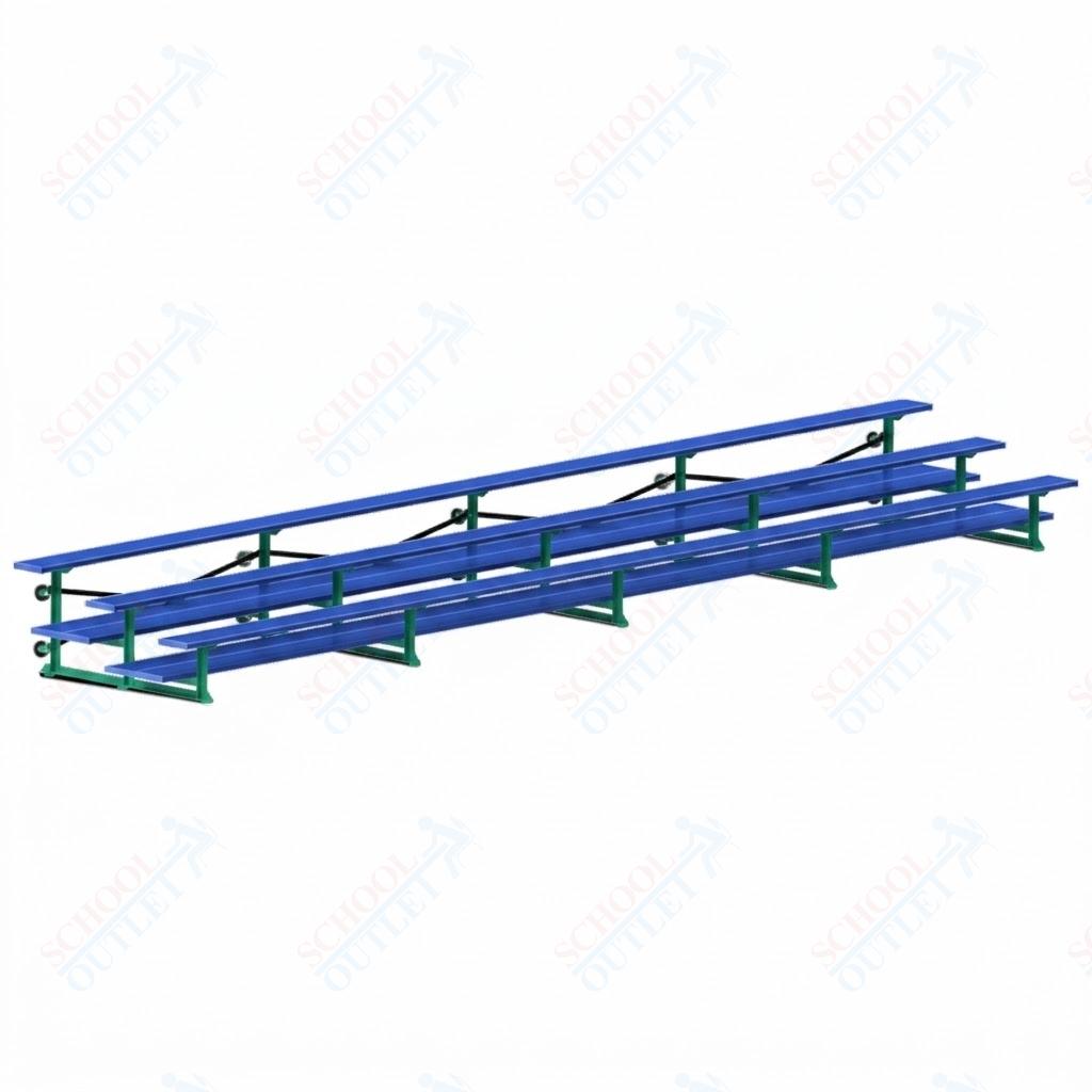 Jaypro Sports Bleacher  - 3 Row - Tip & Roll, Double Foot Plank, Powder Coated - 27' L (BLDP-327TRGPC)