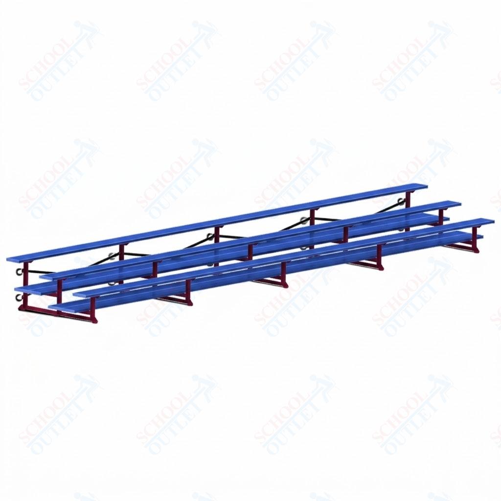 Jaypro Sports Bleacher  - 3 Row - Tip & Roll, Double Foot Plank, Powder Coated - 27' L (BLDP-327TRGPC)