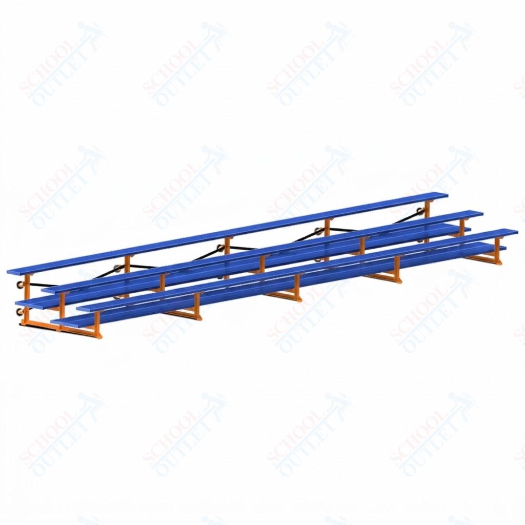 Jaypro Sports Bleacher  - 3 Row - Tip & Roll, Double Foot Plank, Powder Coated - 27' L (BLDP-327TRGPC)