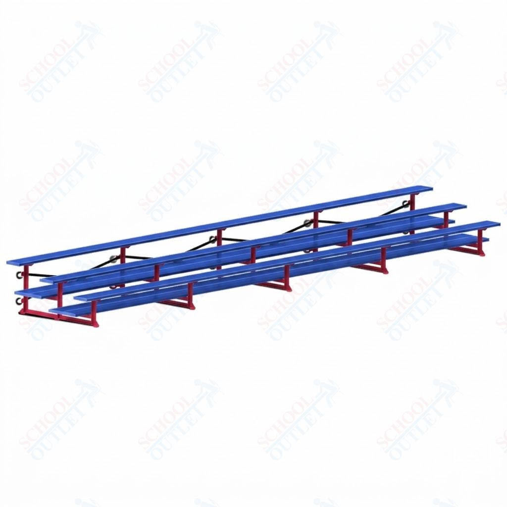 Jaypro Sports Bleacher  - 3 Row - Tip & Roll, Double Foot Plank, Powder Coated - 27' L (BLDP-327TRGPC)